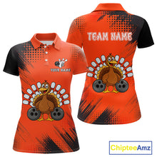 Load image into Gallery viewer, Custom Orange Turkey Bowling Shirt For Women, Thanksgiving Bowling Team Jersey Bowler Outfit NQS10369
