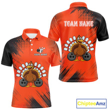 Load image into Gallery viewer, Custom Orange Turkey Bowling Shirt For Men, Thanksgiving Bowling Team Jersey Bowler Outfit NQS10369
