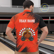 Load image into Gallery viewer, Custom Orange Turkey Bowling Shirt For Men, Thanksgiving Bowling Team Jersey Bowler Outfit NQS10369