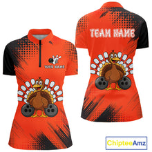 Load image into Gallery viewer, Custom Orange Turkey Bowling Shirt For Women, Thanksgiving Bowling Team Jersey Bowler Outfit NQS10369