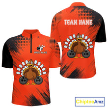 Load image into Gallery viewer, Custom Orange Turkey Bowling Shirt For Men, Thanksgiving Bowling Team Jersey Bowler Outfit NQS10369