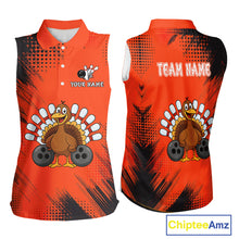 Load image into Gallery viewer, Custom Orange Turkey Bowling Sleeveless Polo Shirt, Thanksgiving Bowling Team Jersey Bowler Outfit NQS10369