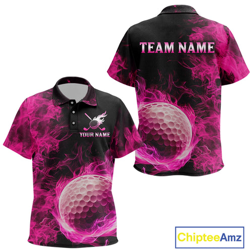 Black and Pink Flame Golf Ball Kid golf polo shirts custom name golf outfit for kid golf clothes NQS9869