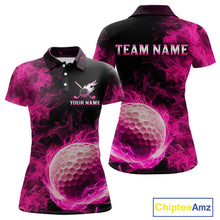 Load image into Gallery viewer, Black and Pink Flame Golf Ball Women Golf polo shirts custom name golf outfit for ladies golf clothes NQS9869