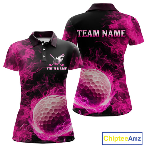 Black and Pink Flame Golf Ball Women Golf polo shirts custom name golf outfit for ladies golf clothes NQS9869