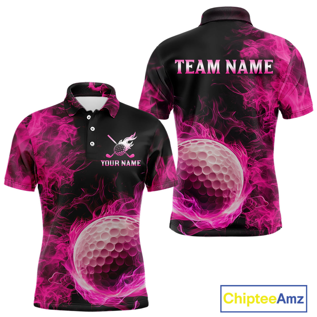 Black and Pink Flame Golf Ball Mens Golf polo shirts custom name golf outfit for men golf clothes NQS9869