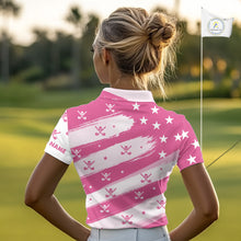 Load image into Gallery viewer, Pink American Flag Women golf polo shirt custom patriotic golf outfits ladies, cool golf gifts NQS10092