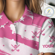 Load image into Gallery viewer, Pink American Flag Women golf polo shirt custom patriotic golf outfits ladies, cool golf gifts NQS10092