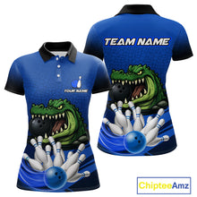 Load image into Gallery viewer, Funny Blue Alligator Bowling Polo, Quarter Zip shirts for Women Custom Team bowling league jersey NQS10630