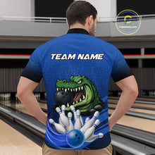 Load image into Gallery viewer, Funny Blue Alligator Bowling Polo, Quarter Zip shirts for Men Custom Team bowling league jersey NQS10630
