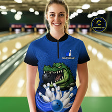 Load image into Gallery viewer, Funny Blue Alligator Bowling Polo, Quarter Zip shirts for Women Custom Team bowling league jersey NQS10630