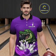 Load image into Gallery viewer, Funny Purple Alligator Bowling Polo, Quarter Zip shirts for Men Custom Team bowling league jersey NQS10631