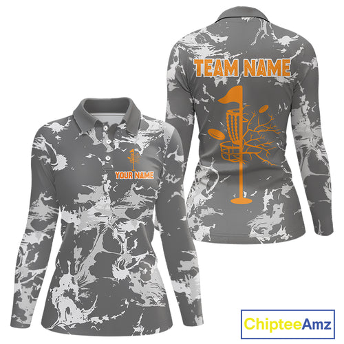 Gray Camo Orange Disc Golf basket Womens Disc golf polo shirt Custom team disc golf jerseys NQS9975
