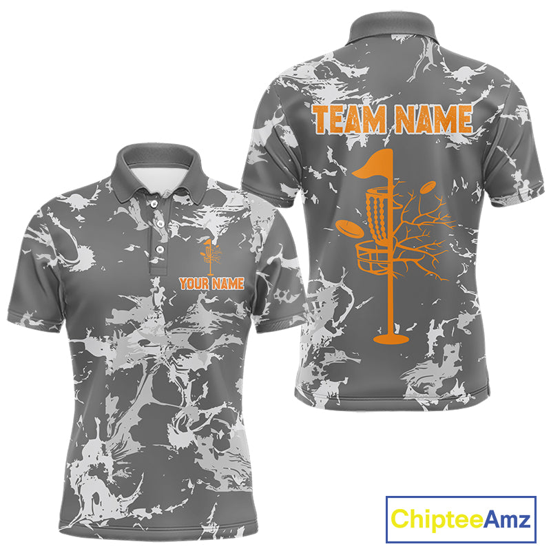 Gray Camo Orange Disc Golf basket Mens Disc golf polo shirts Custom team disc golf jerseys NQS9975