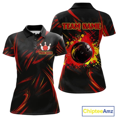 Black and Red Camo Womens Bowling Polo, Quarter Zip shirts custom Bowler Outfits bowling team jerseys NQS10155