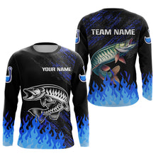 Load image into Gallery viewer, Blue fire Musky fishing Custom performance long sleeve flame Muskie fishing tournament shirts for team NQS9744