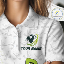 Load image into Gallery viewer, Green and White golf camo Women golf polo shirts custom golf wear for ladies, best golf gifts NQS10170