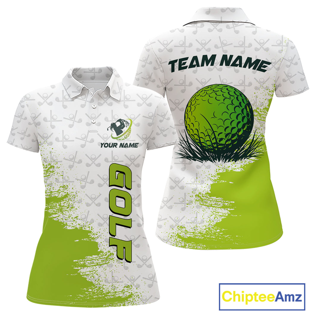 Green and White golf camo Women golf polo shirts custom golf wear for ladies, best golf gifts NQS10170