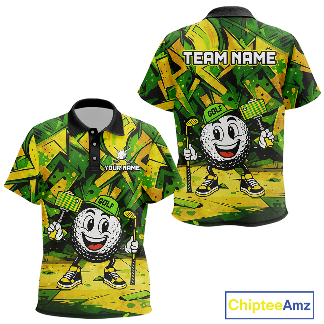 Green and Yellow camo funny golf ball Kid golf polo shirt custom team golf outfits for Kid NQS10176