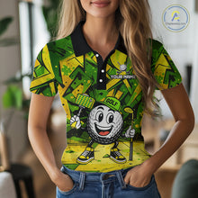 Load image into Gallery viewer, Green and Yellow camo funny golf ball Women golf polo shirts custom team golf outfits for ladies NQS10176