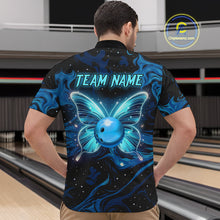 Load image into Gallery viewer, Blue Butterflies Bowling Polo, Quarter-Zip Shirts For Men Custom Team Bowling League Jersey NQS10578