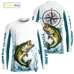 Largemouth Bass fishing compass Custom name sun protection Bass fishing tournament shirts NQS10582