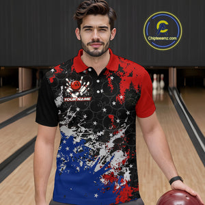 Red, White and Blue Camo Bowling Polo, Quarter Zip shirts for Men Custom Patriotic Gift For Bowlers NQS10589
