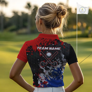 Red, White and Blue Golf Polo shirts for Women Custom Patriotic Gift For Golfers, Ladies golf outfit NQS10590