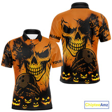 Load image into Gallery viewer, Custom Skull Bowling Jerseys For Men Bowling Team Polo, Quarter Zip Shirts Halloween Outfits NQS10618