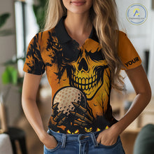 Load image into Gallery viewer, Custom Skull Golf Polo Shirts For Women Halloween Golf Outfits, personalized golf gifts NQS10619