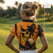 Load image into Gallery viewer, Custom Skull Golf Polo Shirts For Women Halloween Golf Outfits, personalized golf gifts NQS10619