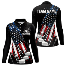 Load image into Gallery viewer, Black American Flag Golf Clubs Women Golf polo shirts custom team name patriotic ladies golf outfit NQS9871
