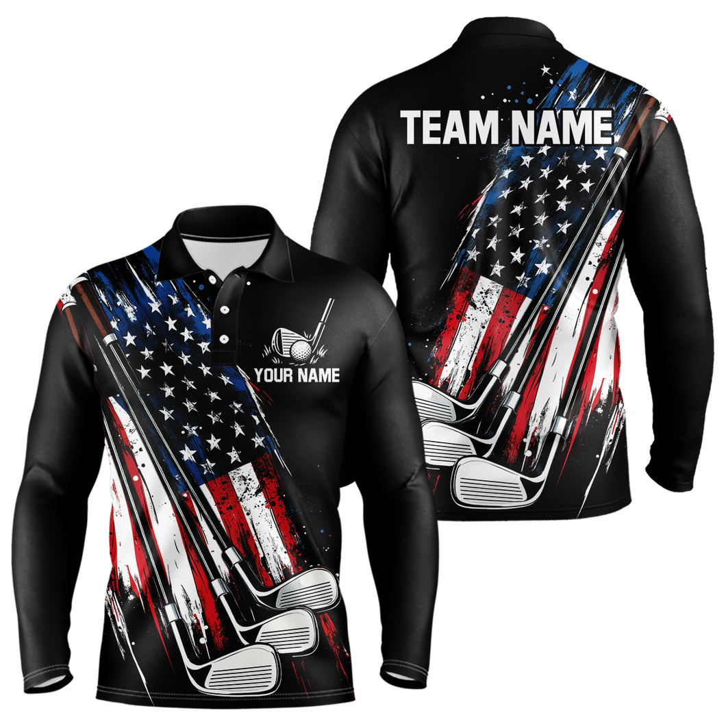 Black American Flag Golf Clubs Mens Golf polo shirts custom team name patriotic golf outfit for men NQS9871