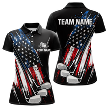 Load image into Gallery viewer, Black American Flag Golf Clubs Women Golf polo shirts custom team name patriotic ladies golf outfit NQS9871