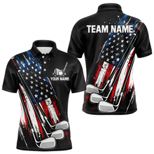 Load image into Gallery viewer, Black American Flag Golf Clubs Mens Golf polo shirts custom team name patriotic golf outfit for men NQS9871