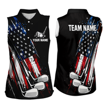 Load image into Gallery viewer, Black American Flag Golf Clubs Women sleeveless polo shirt custom team patriotic ladies golf outfit NQS9871