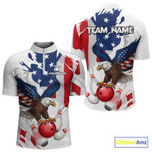 Load image into Gallery viewer, Red, White and Blue American Flag Eagle Bowling Shirts For Men Custom Patriotic Bowling Team Jerseys NQS10639