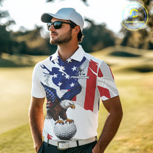 Load image into Gallery viewer, Red, White and Blue American Flag Eagle Mens Golf Polo Shirts Custom Patriotic Golf attire For Men NQS10640