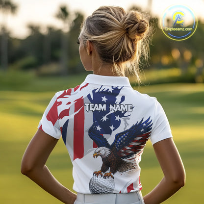 Red, White and Blue American Flag Eagle Women Golf Polo Shirt Custom Patriotic Golf attire For Ladies NQS10640