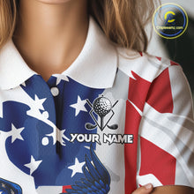 Load image into Gallery viewer, Red, White and Blue American Flag Eagle Women Golf Polo Shirt Custom Patriotic Golf attire For Ladies NQS10640