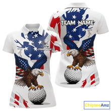 Load image into Gallery viewer, Red, White and Blue American Flag Eagle Women Golf Polo Shirt Custom Patriotic Golf attire For Ladies NQS10640