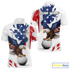 Load image into Gallery viewer, Red, White and Blue American Flag Eagle Mens Golf Polo Shirts Custom Patriotic Golf attire For Men NQS10640