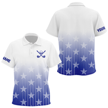 Load image into Gallery viewer, Personalized blue stars pattern white golf polos shirts for Kid custom gifts for the golfer NQS9965