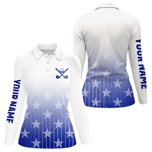 Load image into Gallery viewer, Personalized blue stars pattern white golf polos shirts for women custom gifts for the golfer NQS9965