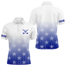 Load image into Gallery viewer, Personalized blue stars pattern white golf polos shirts for men custom gifts for the golfer NQS9965