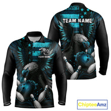 Load image into Gallery viewer, Custom Turquoise Vintage Us Flag Patriotic Eagle Bowling Shirt For Men, Retro Bowling Team Jerseys NQS10477