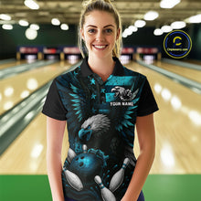 Load image into Gallery viewer, Custom Turquoise Vintage Us Flag Patriotic Eagle Bowling Shirt For Women, Retro Bowling Team Jerseys NQS10477