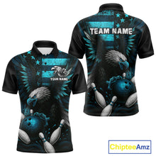Load image into Gallery viewer, Custom Turquoise Vintage Us Flag Patriotic Eagle Bowling Shirt For Men, Retro Bowling Team Jerseys NQS10477