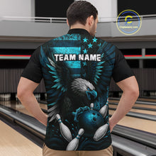 Load image into Gallery viewer, Custom Turquoise Vintage Us Flag Patriotic Eagle Bowling Shirt For Men, Retro Bowling Team Jerseys NQS10477