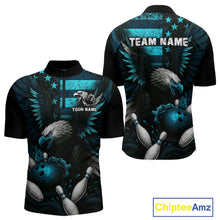 Load image into Gallery viewer, Custom Turquoise Vintage Us Flag Patriotic Eagle Bowling Shirt For Men, Retro Bowling Team Jerseys NQS10477